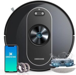 Experience powerful cleaning with the Deenkee Robot Vacuum, featuring strong 4000Pa suction and 3.0 Gyro Navigation. Ideal for pet owners and those with hard floors and carpets, this 3-in-1 model also mops surfaces. Up to 75% off your first purchase!