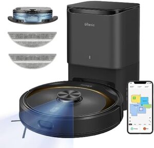 Discover the Ultenic Robot Vacuum Cleaner with Mop, featuring 160mins runtime, hands-free self-empty dock and advanced navigation. Perfect for pet owners and those with carpeted floors.