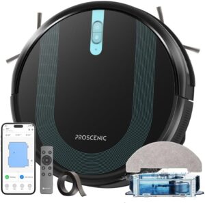 Here is the optimized SEO meta description:

"Upgrade your cleaning routine with the Proscenic 850T Robot Vacuum Cleaner With Mop, featuring 3000Pa suction, auto carpet boost and WiFi connectivity for effortless pet hair removal on hard floors and carpets."