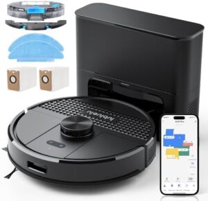 "Maximize cleaning efficiency with the Lubluelu Robot Vacuum Cleaner, featuring 4500Pa suction and a self-emptying station for up to 60 days hands-free use. Perfect for pet owners, this versatile 3-in-1 robot tackles hard floors, carpets, and even mops!"