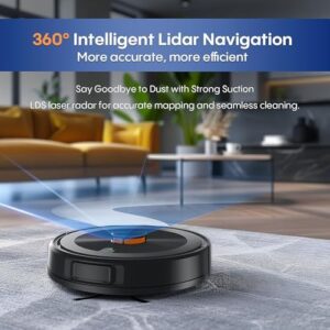 "Discover the ultimate cleaning solution with Bagotte's robot vacuum and mop combo. Self-emptying feature saves time and effort, perfect for pet hair on carpets, Alexa compatible, 30 days of uninterrupted cleaning."