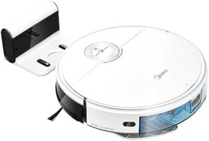 "Transform your cleaning routine with the Midea i5c Robot Vacuum and Mop, featuring Wi-Fi connectivity, gyroscopic navigation, powerful suction, and quiet operation. Enjoy a 2-in-1 cleaning experience with a large dustbin capacity and long battery life."