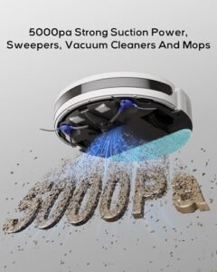 "Effortlessly clean your home with the 2-in-1 Robot Vacuum and Mop, featuring 5000Pa suction and up to 120 minutes of run time. Perfect for pet owners and busy households, with automatic mopping capabilities."