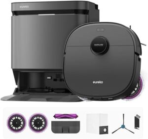 Clean your home with the Eureka J15 Pro Ultra Robot Vacuum and Mop, featuring 16,200 Pa suction, self-emptying base, hot water washing and drying. Perfect for pet owners and busy lives, with anti-tangle design and AI obstacle avoidance.