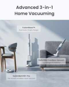 Here is the generated meta description:

"Say goodbye to cleaning worries with SwitchBot K10+ Pro Combo Robot Vacuum, featuring dual auto-empty dock and 70 days of cleaning autonomy. Quietly tackles pet hair and household messes with LED headlights."