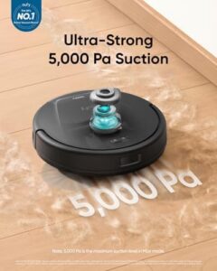 Powerful eufy L60 Robot Vacuum Cleaner with ultra-strong 5,000 Pa suction to remove pet hair and dust, ideal for hard floors. Experience deep floor cleaning with iPath laser navigation.