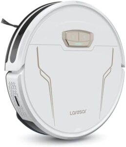 Discover the Laresar Robot Vacuum Cleaner with Mop, featuring 4000Pa suction power and auto carpet boost for effortless pet hair removal. Perfectly thin design and smart app control make cleaning a breeze.