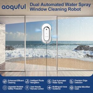 Discover the AOQUFUL Intelligent Window Cleaning Robot, featuring dual water spray and automatic vacuum. Clean indoor and outdoor windows with ease using the remote control or app, comes with 12 cloths.