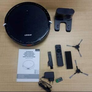 "Discover the Linsar robot vacuum cleaner with strong suction, long running time and versatile cleaning for carpets, pet hair and hard floors. Includes charging station, remote control and app control."