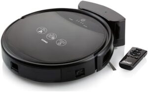 Here is the generated meta description:

"Effortlessly clean your home with Domo's compact robot vacuum cleaner featuring a powerful lithium battery, perfect for small spaces and pet owners."