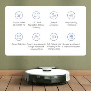 Discover the RE4 Robot Vacuum & Mop Cleaner, featuring powerful 4000 Pa suction, LDS LiDAR navigation and carpet booster. Perfect for pet-safe cleaning of up to 300㎡ with Wi-Fi app control and Alexa/Google compatibility.