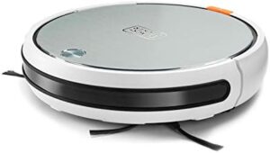 "Effortlessly clean your home with the Black & Decker BXRV500E robot vacuum, featuring a stainless steel body and no bag design. Ideal for mess-free cleaning."