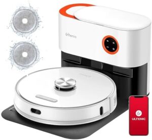 "Revolutionize your cleaning routine with the Ultenic Robot Vacuum Cleaner featuring 250mins runtime, scheduled cleaning, and self-empty dock. Ideal for pet owners, this powerful cleaner tackles floor, carpet, and pet hair with ease."