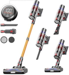 Here is the meta description:

"Powerful cordless vacuum cleaner with OLED smart touch, 550W motor and 65 minutes runtime. Suitable for hardwood floors, carpets, pet hair and car interiors."