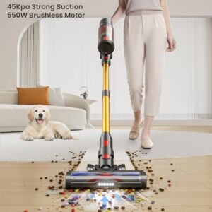 Here is the meta description:

"Powerful cordless vacuum cleaner with OLED smart touch, 550W motor and 65 minutes runtime. Suitable for hardwood floors, carpets, pet hair and car interiors."