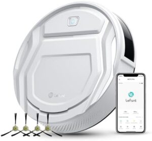 Discover powerful cleaning with this Robot Vacuum Cleaner, featuring advanced navigation and suction power for pet hair, allergens, and more. Up to 100 minutes runtime, slim design for easy maneuverability.