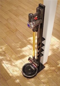 Here is the generated SEO meta description:

"Compact storage stand for Dyson V15-V6 vacuums, holds 8 attachments. Durable aluminum construction and spacious design. Perfectly organized cleaning experience now within reach."