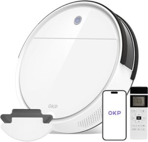 Discover the Super Slim Vacuum Robot with wiping function, perfect for hard floors, carpets & pet hair. Compatible with WiFi/APP/Alexa and featuring remote control K5 for effortless cleaning.