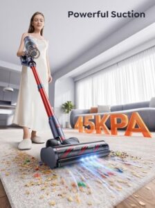 Boost your cleaning experience with the Cordless Vacuum Cleaner 550W/45Kpa, featuring 60-minute runtime and wall-mount charging. Perfect for hardwood floors, carpets, and pet hair, this versatile stick vacuum also includes a touch screen interface.