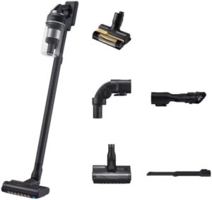 Sweep away pet hair and dirt with the Samsung Jet 85 Pet Cordless Stick Vacuum, featuring max 210W suction power and a pet tool for easy cleaning. Perfectly portable and lightweight design.