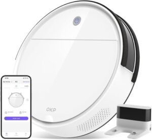 Discover the Robot Vacuum K5 with powerful 2500Pa suction, quiet operation, and self-charging. Ideal for pet owners, it's perfect for carpets and hard floors, compatible with Alexa/APP/Wi-Fi and offers 120 min runtime.