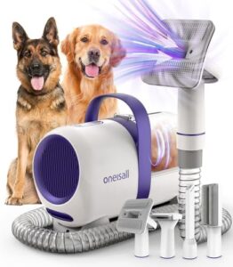 "Transform pet hair removal with the oneisall Pet Hair Remover, a reusable vacuum brush for dog owners, featuring 10,000 Pa suction power and 5 care accessories to keep your home clean and tidy."