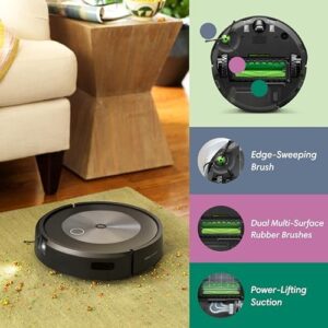"Effortlessly clean your home with the Roomba j7+ robot vacuum, avoiding obstacles like pet waste and cords. Self-emptying up to 60 days, perfect for busy homes and pet owners."