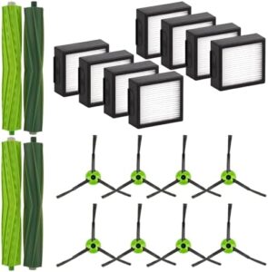 Here is the optimized SEO meta description:

"Upgrade your Roomba's cleaning performance with this pack of replacement parts, featuring 8 HEPA filters, 8 side brushes, and 2 sets of rubber roller brushes. Perfect for maximizing your robot vacuum's capabilities."