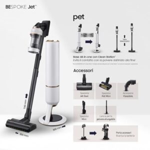 Here is the generated meta description:

"Say goodbye to pet hair with this Bespoke Jet Pet Cordless Stick Vacuum Cleaner. Auto Empty Built-in Clean Station and 210 W suction power make cleaning a breeze. Perfect for pet owners, compact design."
