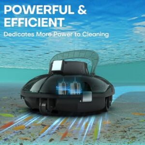 Here is the generated SEO meta description:

"Effortlessly clean your above ground pool with this cordless robotic vacuum, featuring powerful suction and a transparent design for easy maintenance. Perfect for pools up to 645 Sq. Ft, get ready to save time and enjoy the perfect blue waters."