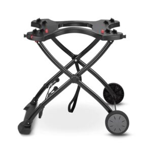Elevate your outdoor BBQ experience with the Weber cart, foldable for Q1000 & Q2000 series. Enjoy convenient height and stable stand with two wheels - black (6557)