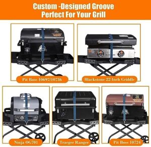 Elevate your outdoor grilling experience with the GFTIME Grill Stand. Features a collapsible design, side table shelf, hooks, and wheels for ultimate portability and storage. Perfect for Ninja OG701, Traeger Ranger, Pit Boss, or Blackstone Griddle.