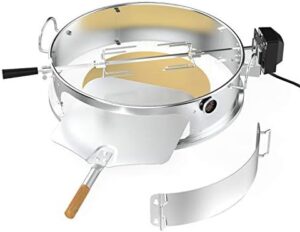 "Unlock the ultimate backyard cooking experience with Onlyfire's Stainless Steel Pizza Ring Kit. Includes rotisserie, pizza stone and shovel for roasting chicken and cooking pizzas to perfection on most 57CM charcoal kettle grills."