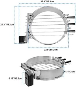 "Effortlessly cook perfect kebabs with the onlyfire BRK-6072 Rotisserie Skewer Kit, featuring a stainless steel motor and battery-powered design. Ideal for Weber 57CM charcoal grills, with compact storage for easy use."
