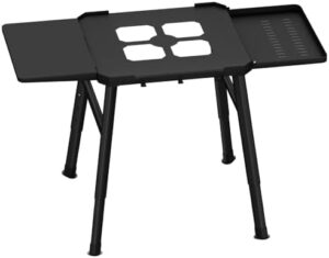 Perfect your outdoor cooking experience with the DUDSOEHO Grill Stand for Ninja Woodfire Outdoor Grill - Electric Outdoor BBQ Grill Height Adjustable Stand with Double Side Table, Pizza Oven Stand with Hanging Hooks. Adjust height and enjoy mealtime with friends.