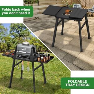 Perfect your outdoor cooking experience with the DUDSOEHO Grill Stand for Ninja Woodfire Outdoor Grill - Electric Outdoor BBQ Grill Height Adjustable Stand with Double Side Table, Pizza Oven Stand with Hanging Hooks. Adjust height and enjoy mealtime with friends.