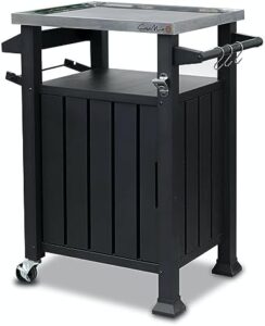 Here is the optimized SEO meta description:

"Cook up a storm with Casa Mia's outdoor pizza oven table, featuring gas bottle storage and a sturdy BBQ stand. Perfect for al fresco dining!"