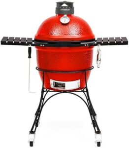 Transform your backyard cooking with the Kamado Joe KJ23RHC Classic II Smoker BBQ, featuring a cast iron cart, heat deflectors and ash tool. Enjoy smoky flavors with this versatile charcoal grill.