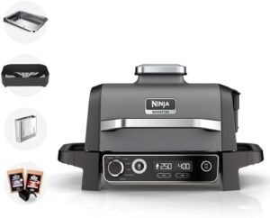 Here is the meta description:

"7-in-1 outdoor grill & air fryer for versatile cooking. Compact design with folding stand, perfect for small spaces. Enjoy woodfire-smoked flavors and healthy air-fried meals, all in one convenient appliance."