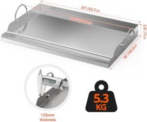 Enhance your outdoor cooking with the onlyfire Universal Stainless Steel Griddle Plate, perfect for BBQ gas grills and charcoal grills, featuring a large 25" x 16"x 2.8" cooking surface and durable stainless steel construction, ideal for camping and outdoor adventures.