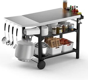 Discover the ultimate BBQ experience with onlyfire's stainless steel food prep table, featuring a flattop worktable, side table, and two-layer storage shelves. Perfect for grilling enthusiasts!