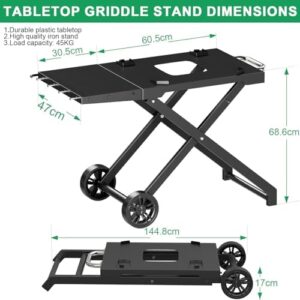 Portable folding grill cart for Ninja woodfire grills, perfect for outdoor cooking. Compact design with side table and sturdy construction. Ideal for camping or backyard BBQs.