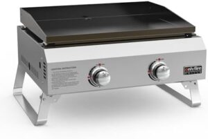Savory outdoor cooking experiences await with the Onlyfire 2-Burner Portable Gas Plancha BBQ, featuring a nonstick ceramic coated griddle for effortless food release. Perfect for patio parties, camping, and RV excursions!