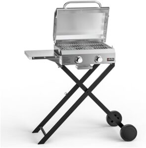 Here is the output:

"Upgrade your outdoor cooking with the Onlyfire portable gas BBQ, featuring 2 burners, foldable trolley and thermometer, perfect for camping trips or backyard gatherings. Enjoy a discount on this best-selling grill!"