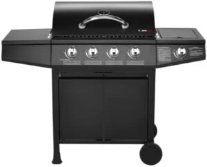 Enhance your outdoor gatherings with the CosmoGrill 4+1 Series Gas BBQ, featuring a side burner and storage for convenient grilling. Perfect for small to medium-sized yards.