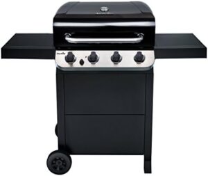 "Discover the Char-Broil Gas BBQ Convective 410 B - a 4-burner barbecue with cast iron grates and stainless steel burners, perfect for outdoor cooking on your garden, balcony or patio."