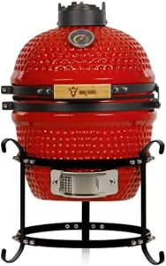 Mastering the art of grilling with the BBQ-Toro Kamado Haiiro Charcoal Grill! Enjoy precise temperatures with the built-in thermometer and convenient red ceramic design, perfect for outdoor gatherings.
