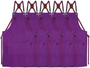 "Protect your clothes with the Stenffy Kitchen Apron's cotton canvas and adjustable cross-back design. Perfect for artists, painters, carpenters and more. Plus sizes available."