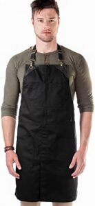 Stay stylish in the kitchen with our Under NY Sky No-Tie Apron, featuring a leather strap for comfort and adjustable fit. Perfect for cooking enthusiasts! (146 characters)
