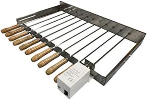 Discover the SunshineBBQs BBQ Grill Top with electric motor, ideal for Cypriot rotisserie kebab skewers. Perfect for outdoor cooking, 220-240v compatible.